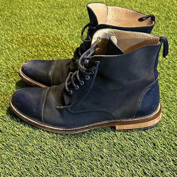 Taft Mens Navy Lace-Up Boots - Picture 2 of 5